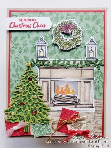 Take a look at this beautiful fun fold Christmas card idea using the Stampin Up Fireside Trimmings stamp set and Fireside dies.