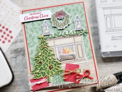 Take a look at this beautiful fun fold Christmas card idea using the Stampin Up Fireside Trimmings stamp set and Fireside dies.