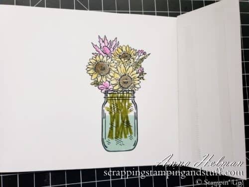 Tunnel card tutorial featuring the Stampin Up Jar of Flowers stamp set. A fun fold card design with a surprise inside!