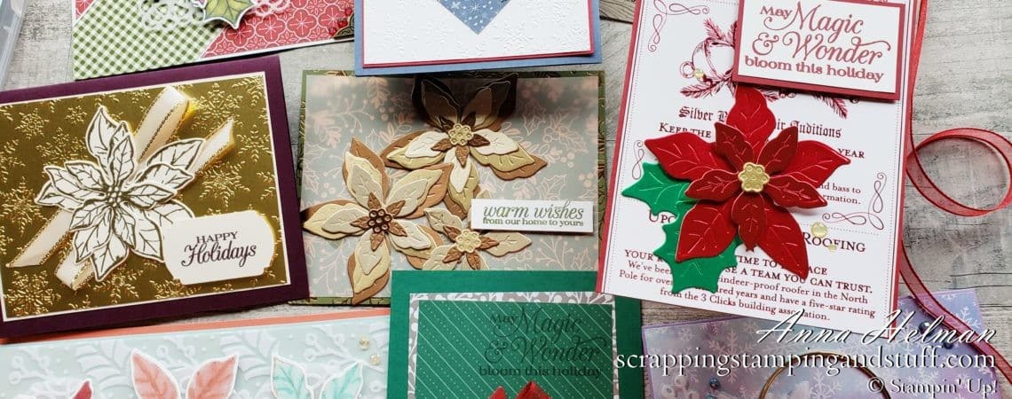 Take a look at the Stampin Up Poinsettia Place product suite along with nine beautiful Poinsettia Petals card ideas!