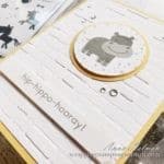 An adorable hippo baby card using the Stampin Up Hippo Happiness stamp set and Brick and Mortar embossing folder.