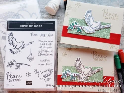 A simple dove Christmas card idea using the Stampin Up Dove Of Hope stamp set in the 2020 Holiday Mini Catalog.