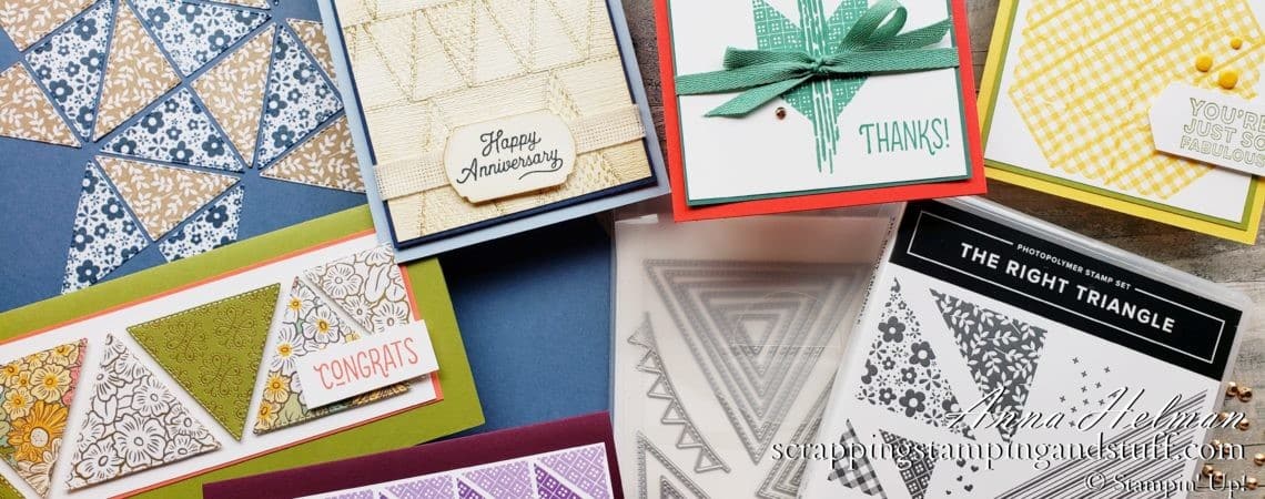 Make beautiful quilt cards and scrapbook pages using the Stampin Up The Right Triangle stamp set and Stitched Triangles Dies bundle