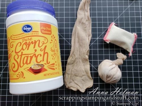 Learn how to make a DIY embossing buddy using pantyhose and cornstarch to prevent excess embossing powder from sticking to your paper projects.