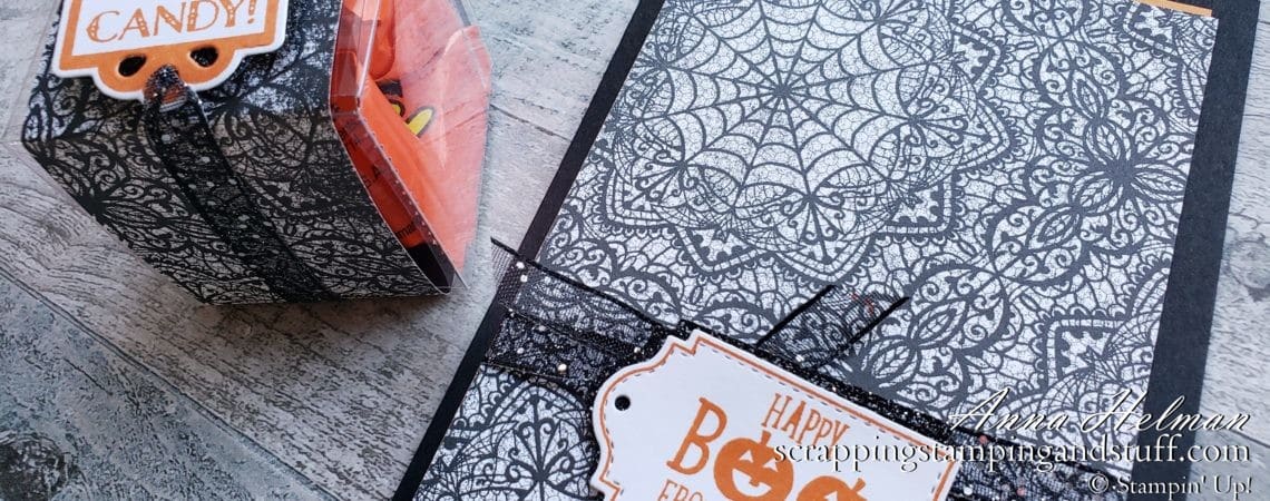 Make this quick Halloween card and treat box using the Stampin Up Tags Tags Tags stamps set and dies