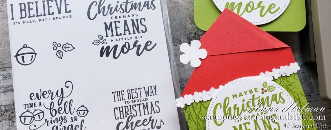 Make these Grinch Christmas cards using the Stampin Up Christmas Means More stamp set and some punch art!