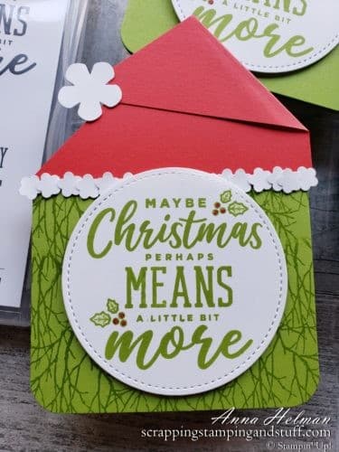 Make these Grinch Christmas cards using the Stampin Up Christmas Means More stamp set and some punch art!