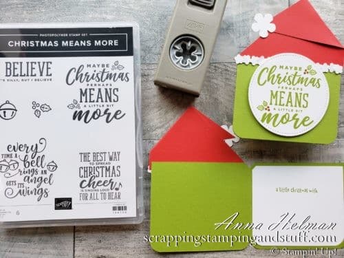 Make these Grinch Christmas cards using the Stampin Up Christmas Means More stamp set and some punch art!