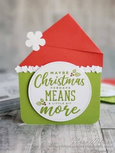 Make these Grinch Christmas cards using the Stampin Up Christmas Means More stamp set and some punch art!