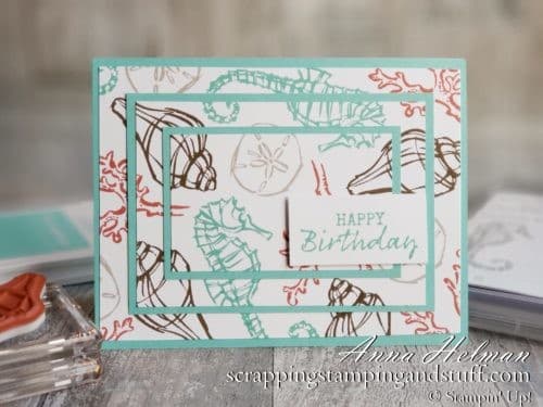 The triple stamping technique is perfect for making beautiful cards with any stamp set! These feature the Stampin Up Tasteful Touches and Seaside Notions stamp sets.