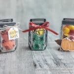 These adorable jar treat holders are perfect party favors, holiday table decorations, birthday treats, or wedding favors. Make them yourself with the Stampin Up Jar Punch and Jar of Flowers stamp set!