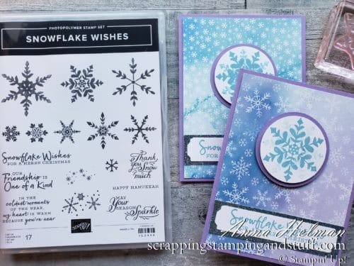 This beautiful snowflake card idea, made with Stampin Up Snowflake Splendor designer series paper, comes together in minutes!