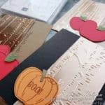 Two pretty and simple autumn card ideas made with the Stampin Up Harvest Hellos stamp set and Apple Builder Punch.