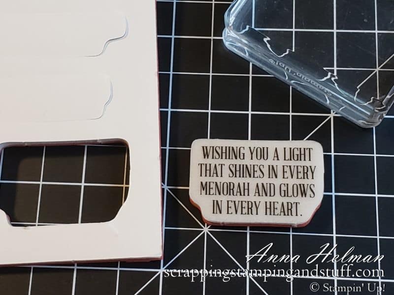 Use this quick card making tip and you will be able to place labels on rubber stamps perfectly every time!