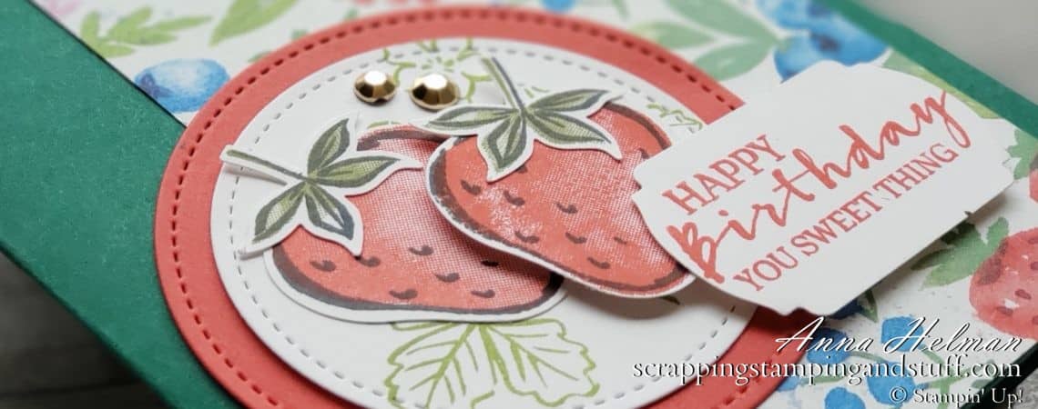 The Stampin Up Sweet Strawberry bundle makes adorable berry-licious cards such as this sweet birthday card!