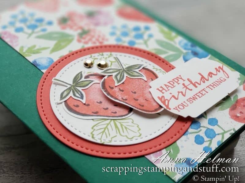 The Stampin Up Sweet Strawberry bundle makes adorable berry-licious cards such as this sweet birthday card!