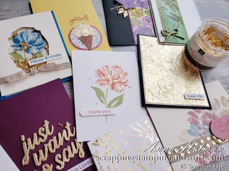 Here are 15 ways to use gilded leafing on you next project! This new Stampin Up product takes your projects to a whole new level.