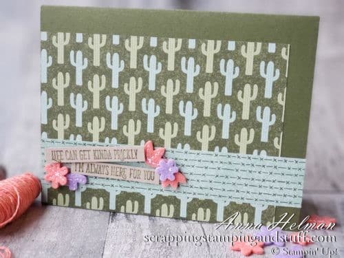 Stampin Up Flowering Cactus is a product medley including cactus stamps, dies, paper and embellishments for amazingly adorable cactus cards.