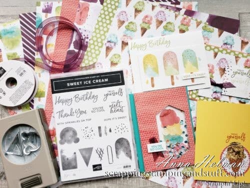 The Stampin Up Sweet Ice Cream bundle includes adorable ice cream and popsicles, and even includes an ice cream cone punch!