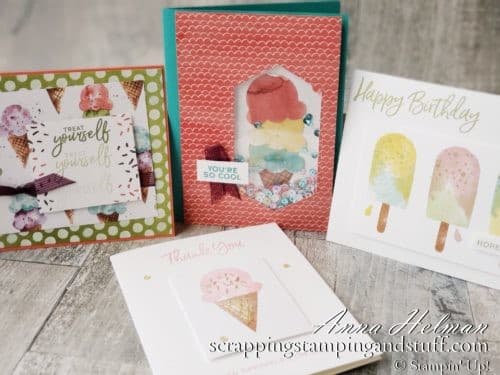 The Stampin Up Sweet Ice Cream bundle includes adorable ice cream and popsicles, and even includes an ice cream cone punch!