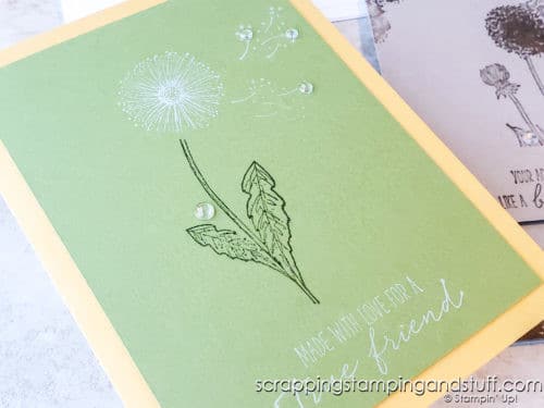 The Stampin Up Garden Wishes set includes dandelion images and pretty greetings for lovely and simple cards.