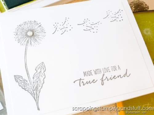 The Stampin Up Garden Wishes set includes dandelion images and pretty greetings for lovely and simple cards.