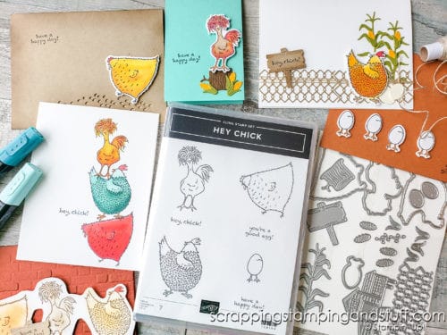 Make cute chicken cards with the Hey Chick stamp set and Springtime Joy stamps set. These cards are so adorable!