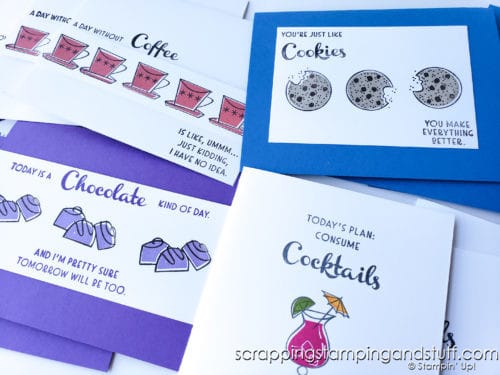 Who doesn't love coffee, cookies, chocolate or cocktails?! Make these quick and easy cards that make you SMILE!