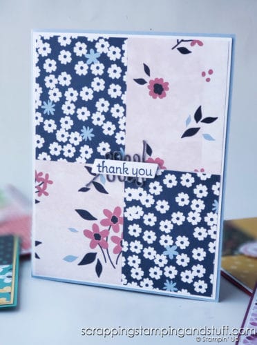 This simple quadrant card design allows you to use BOTH sides of your pretty patterned papers! You no longer have to choose one side or the other!