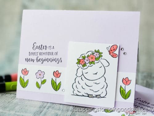 The Stampin Up Springtime Joy set is perfect for making cute spring and Easter cards. Check out this sweet little lamb card!