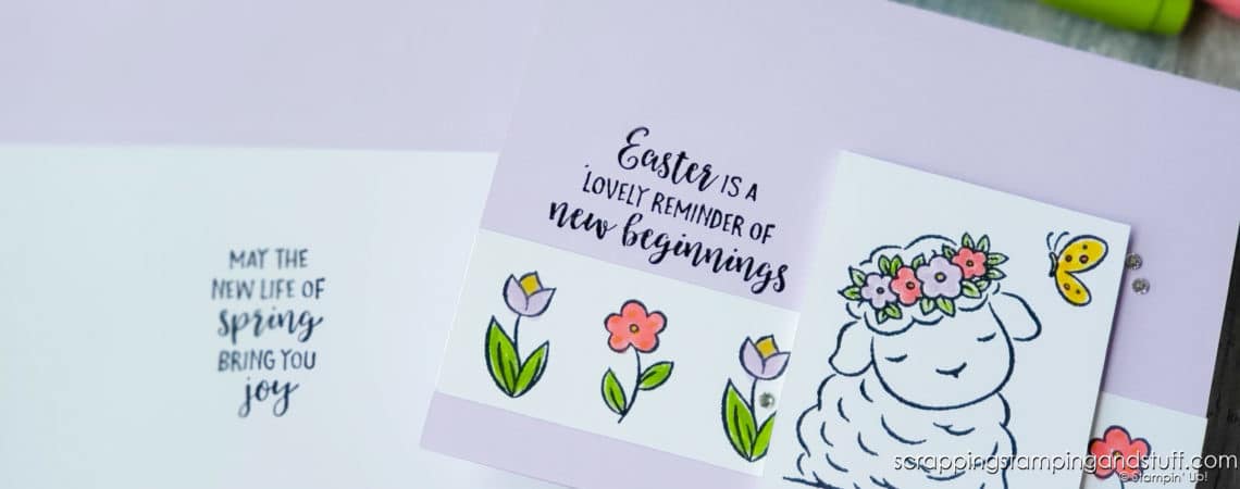 The Stampin Up Springtime Joy set is perfect for making cute spring and Easter cards. Check out this sweet little lamb card!