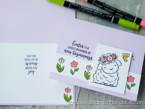 The Stampin Up Springtime Joy set is perfect for making cute spring and Easter cards. Check out this sweet little lamb card!