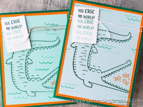 The Stampin Up Oh Snap stamp set makes for adorable crocodile cards and cute pun-filled sayings! Check out this snappy card!