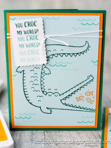 The Stampin Up Oh Snap stamp set makes for adorable crocodile cards and cute pun-filled sayings! Check out this snappy card!