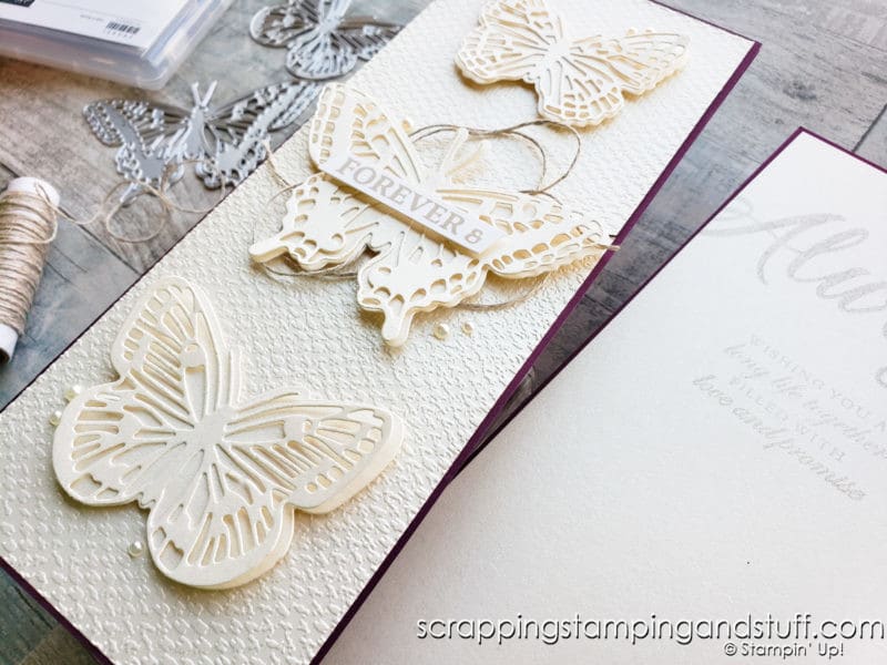 Take a look at this slimline butterfly card and learn how to emboss a slimline card with a smaller embossing folder!