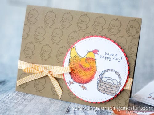 Make cute chicken cards with the Hey Chick stamp set and Springtime Joy stamps set. These cards are so adorable!