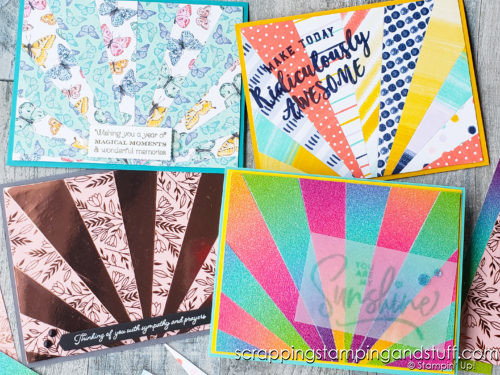 Click here to see this amazing starburst card design and learn how to make a gorgeous glimmering rainbow card!