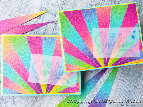 Click here to see this amazing starburst card design and learn how to make a gorgeous glimmering rainbow card!