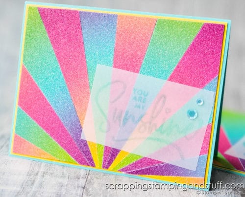 Click here to see this amazing starburst card design and learn how to make a gorgeous glimmering rainbow card!