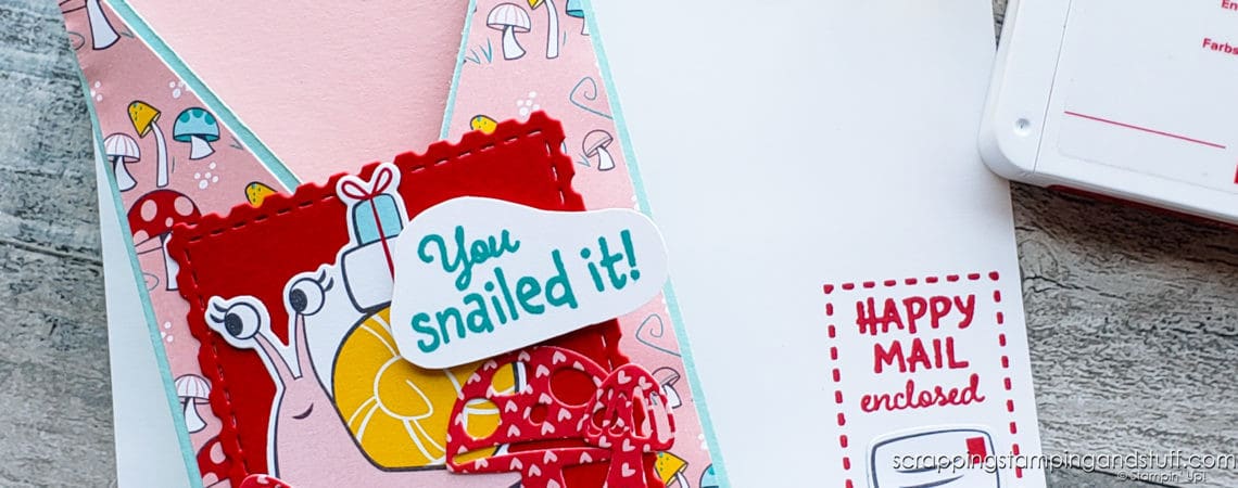 Make this adorable Snailed It fun fold card today with a hidden message inside! A very simple fancy fold card design!