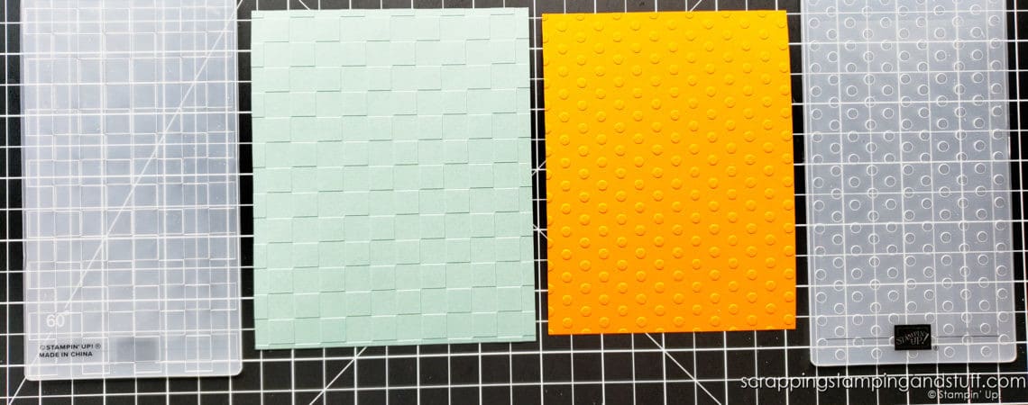 Click here to see this card making hack on how to emboss a full card front using Stampin Up's mini embossing folder!