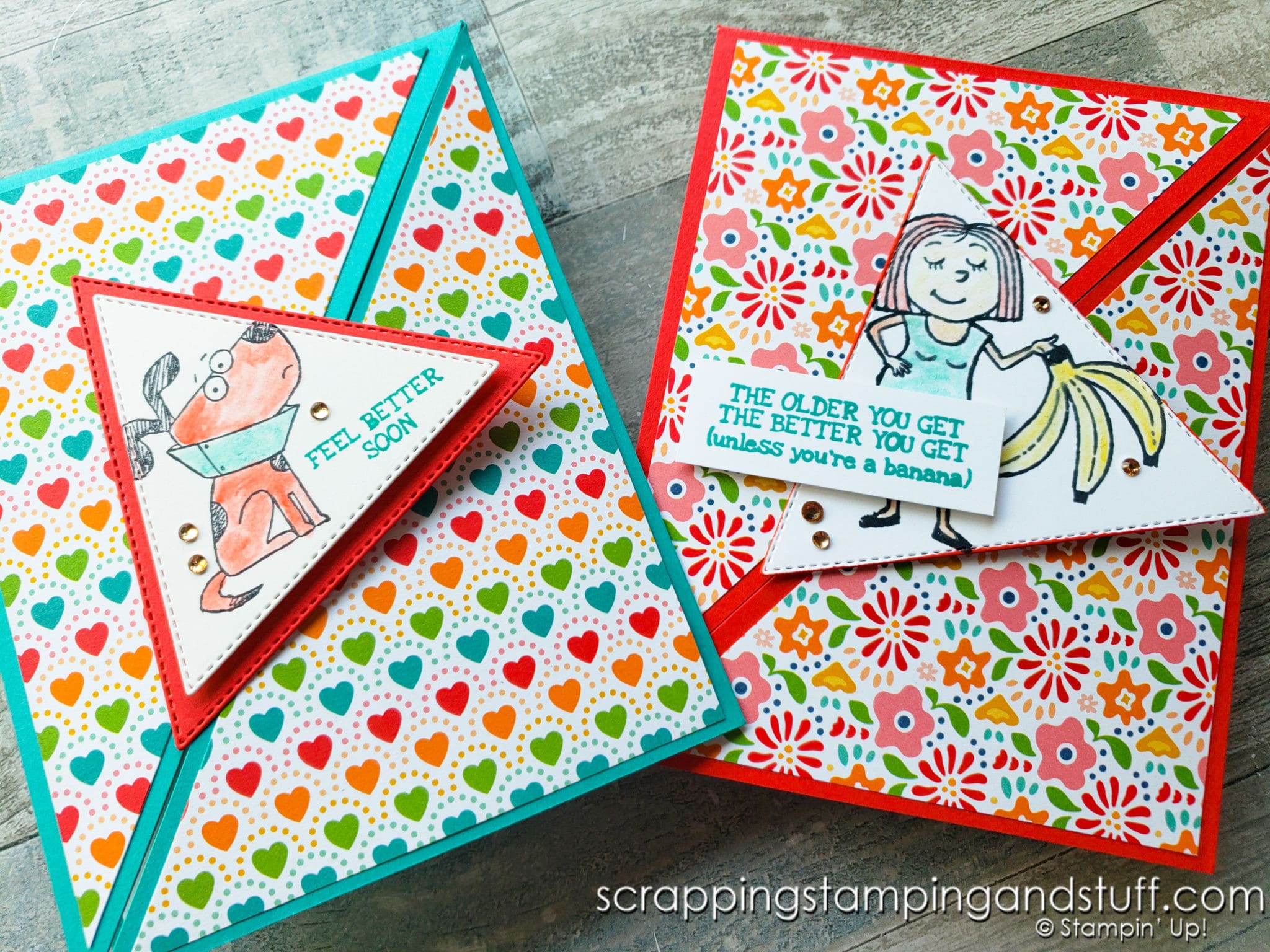 Triangle Fold Card Design Featuring Stampin Up Bunches Of Fun