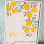 The tissue stamping technique makes for gorgeous cards. See this tutorial featuring Stampin Up Sweet As A Peach!