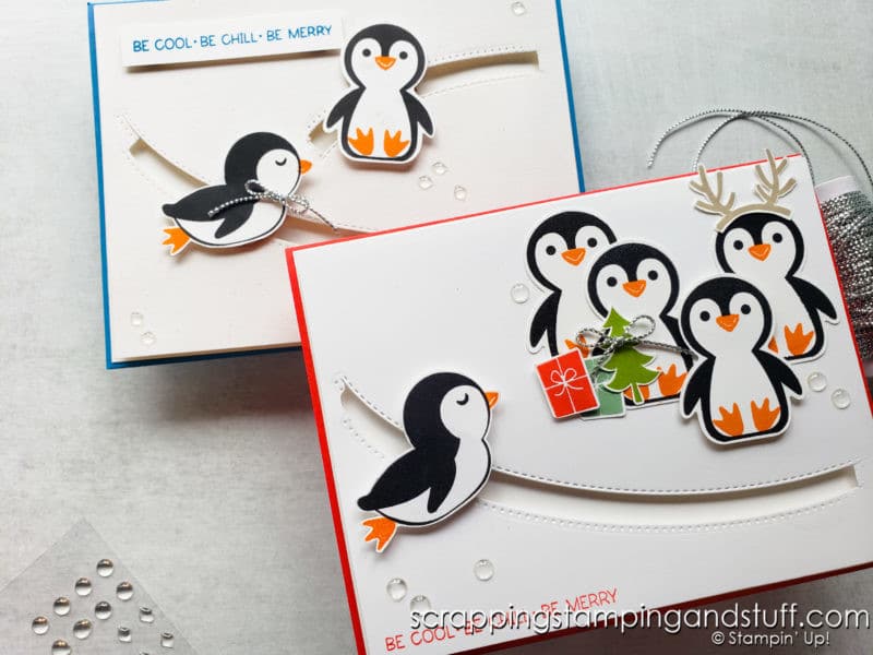 Click here to learn how to make this adorable and interactive penny slider card using the Stampin Up Penguin Place bundle