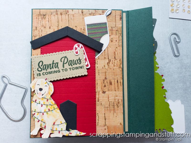 Merry Christmas from the fur babies! This adorable dog house holiday fun fold card was created with the Stampin Up Sweet Little Stockings bundle.