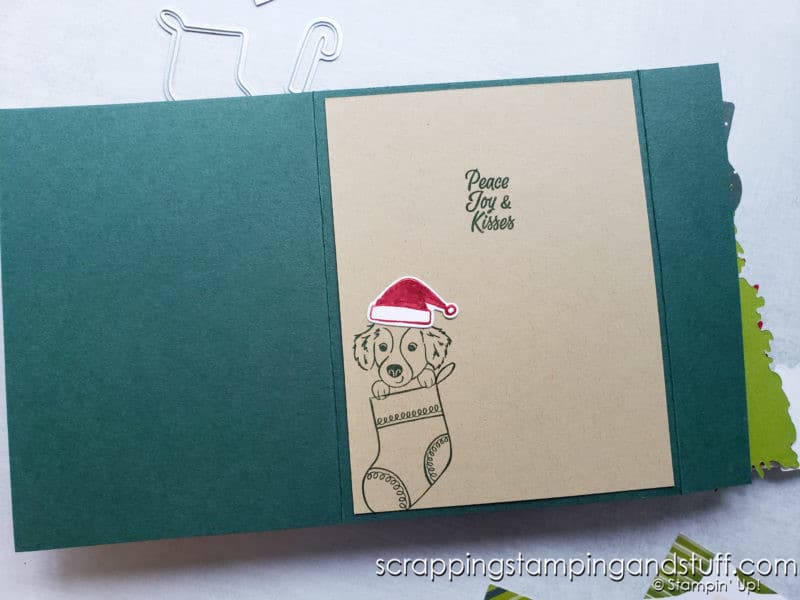 Merry Christmas from the fur babies! This adorable dog house holiday fun fold card was created with the Stampin Up Sweet Little Stockings bundle.