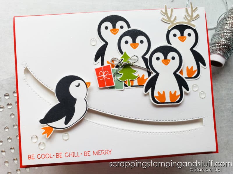 Click here to learn how to make this adorable and interactive penny slider card using the Stampin Up Penguin Place bundle