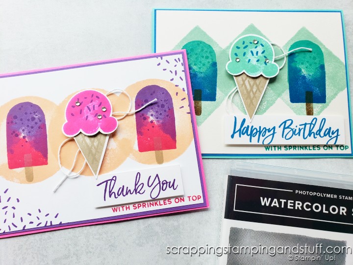 Make these quick and easy one-layer cards today using the Stampin Up Watercolor Shapes stamp set!