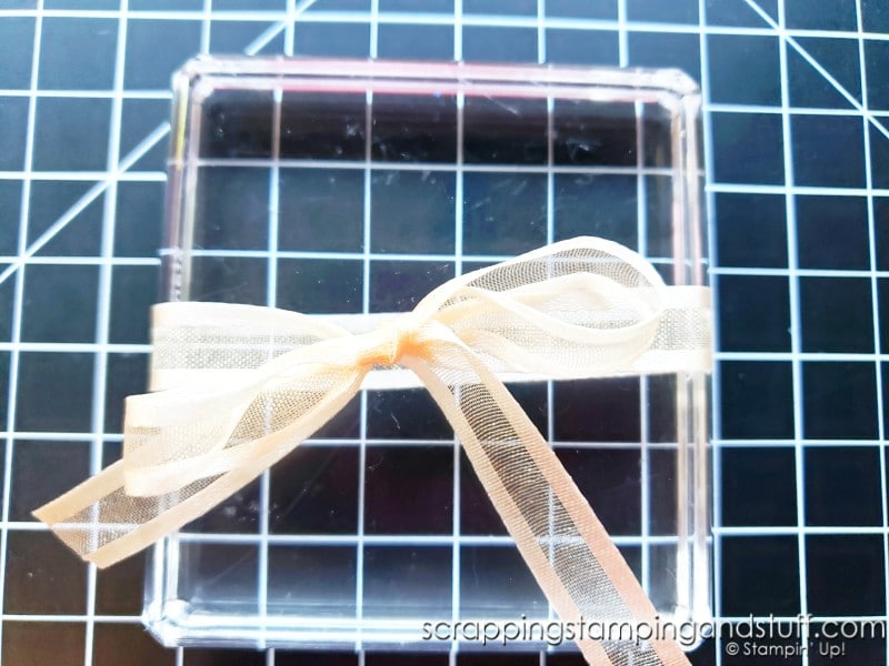 Try this bow tying hack today and save that precious ribbon! Use an acrylic block and this easy trick to stretch your paper crafting budget farther.