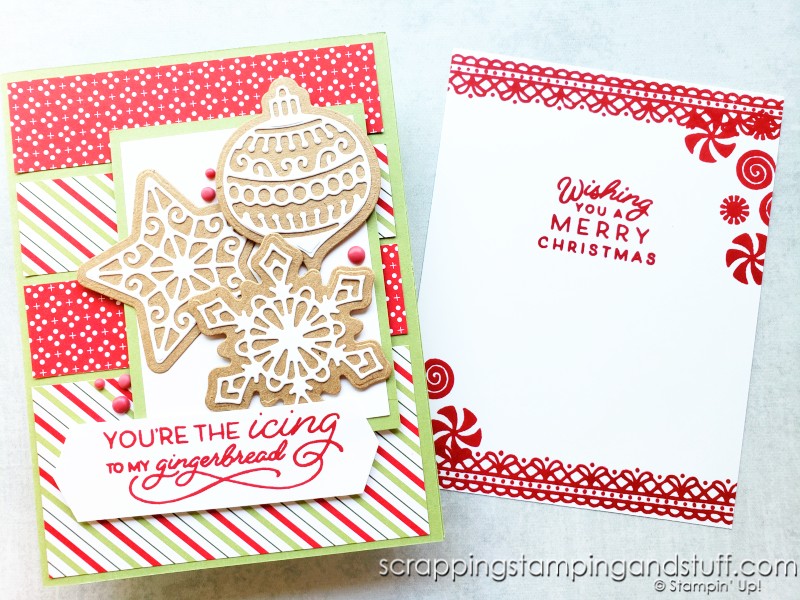 Use this beautiful card design featuring the Stampin Up Frosted Gingerbread bundle to use up your paper scraps today!